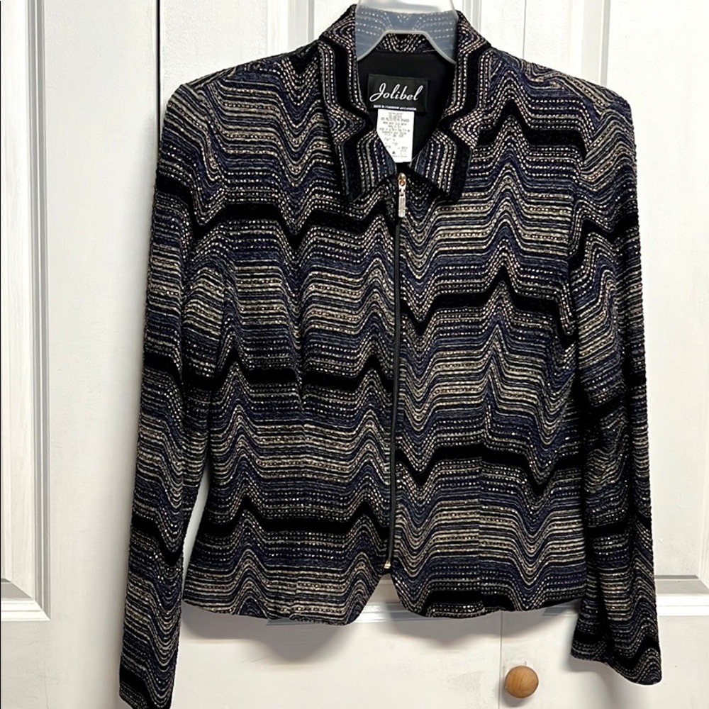 Vintage Jolibel Multi Color Striped Acetate Lined Zipper Jacket Size 14